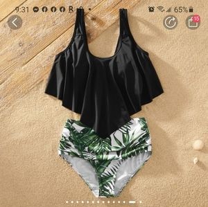 NWT Women's Tropical Plants Print Flounce Swimsuit
